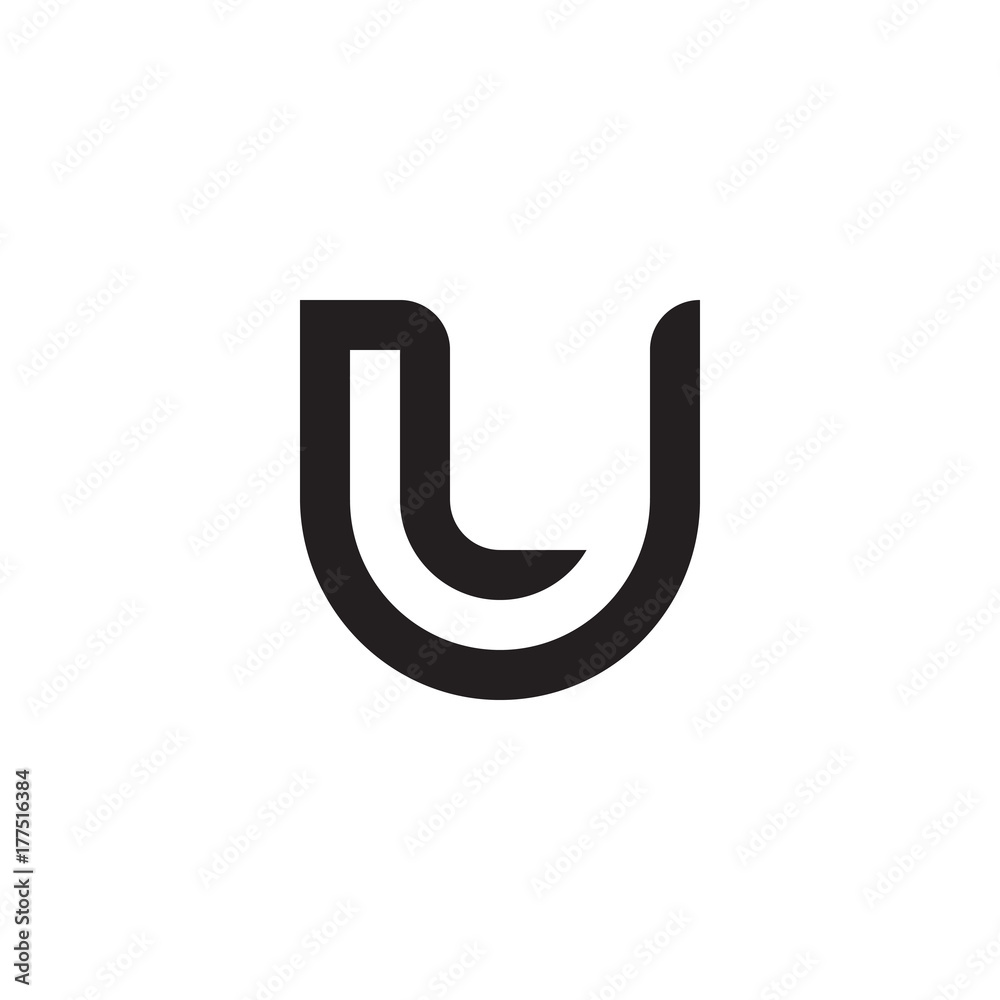 Initial letter lu, ul, l inside u, linked line circle shape logo, monogram black color - obrazy, fototapety, plakaty 