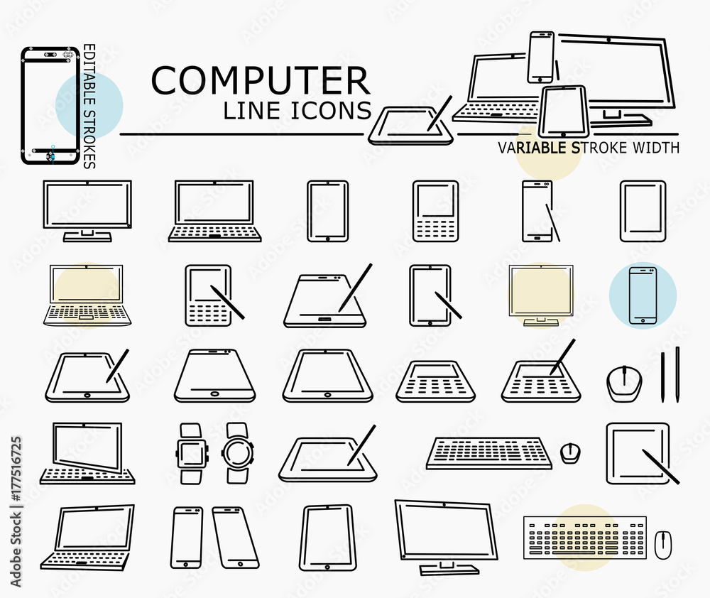 Computer Line Guide Computer line icons with minimal nodes and editable stroke width and ...