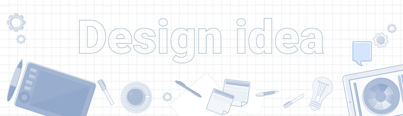 Poster - Design Idea Word On Squared Background Horizontal Banner Graphic Production Concept Vector Illustration