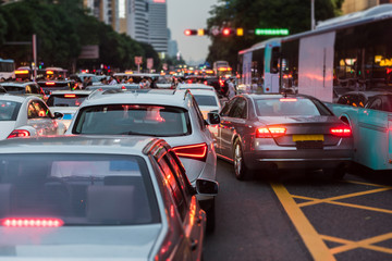 Wall Mural - traffic jam on main street with row of cars