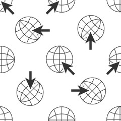 Poster - Go To Web icon seamless pattern on white background. Globe and cursor. Website pictogram. World wide web symbol. Internet symbol for your web site design, logo, app. Flat design. Vector Illustration