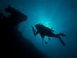 Diver silhouette exploring