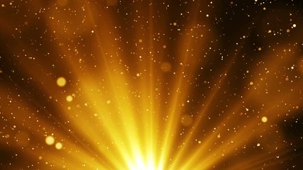 Poster - Golden abstract background with shinning particles and glitter sparks come from light at the bottom. Seamless loop.