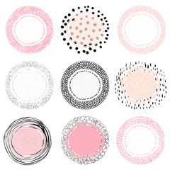Fototapete - Hand drawn artistic doodle labels or tags with lines, dots and scribbles for product packaging for the food, cosmetic and health industry