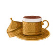 Turkish traditional decorated copper coffee cup isolated on white background.