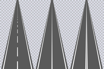 Poster - Straight asphalt road with white markings. Set of Highway. Vector illustration.