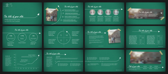 Wall Mural - presentation templates elements on a chalkboard, school board background. vector infographics. use i