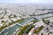 Seine river and Paris view from an aerial view, France