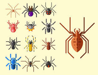 Wall Mural - Spider web silhouette arachnid fear graphic flat scary animal design nature insect danger horror halloween vector icon.