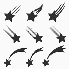 Aufkleber - Falling stars vector icons set. Shooting meteorites and comets with tails. Vector illustration.