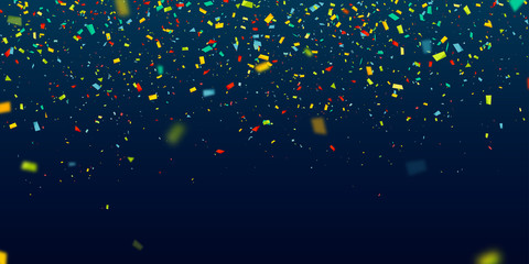 colorful confetti falling randomly. abstract dark background with explosion particles. vector illust