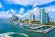 Miami Beach. Aerial view of Rivers and ship canal. Tropical coast of Florida, USA.