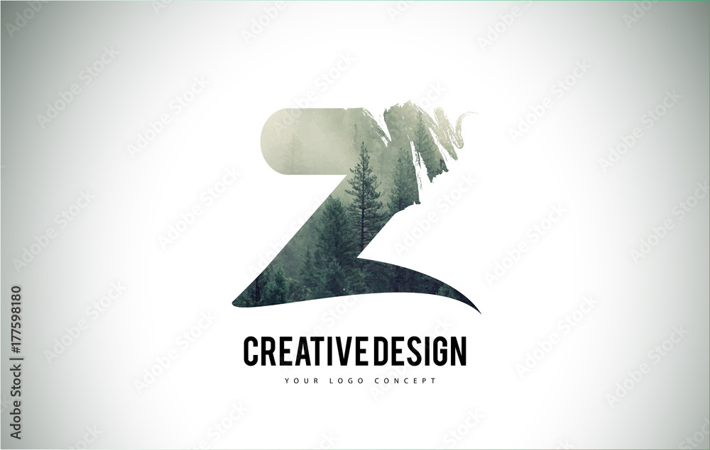 Z Letter Brush with Forest Fog Texture. Forest Trees Letter Logo Design ...