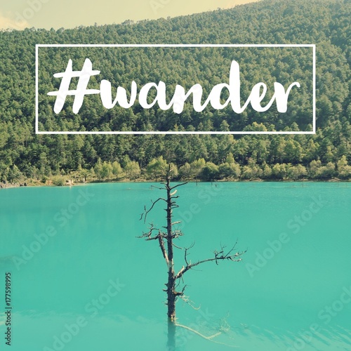 Inspirational Motivational Travel Quote Wander On Blue Lake And