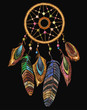 Embroidery dreamcatcher boho native american indian talisman dreamcatcher. Clothes ethnic tribal design. Magic tribal feathers. Fashionable template for design of clothes