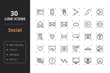 Poster - 30 Social Line Icons
