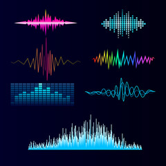 Vector digital music equalizer audio waves design template audio signal visualization signal illustration.