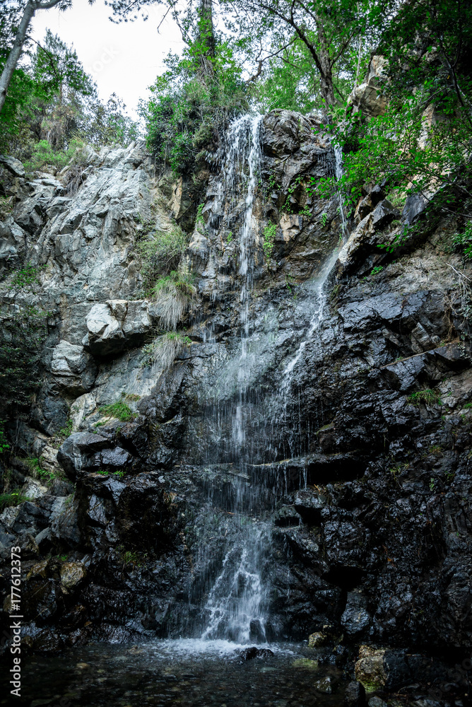 A view of Caledonia waterfall in the forests of Platres, Cyprus - obrazy, fototapety, plakaty 