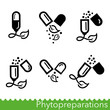 Set of phytopreparations icons. Natural plant-based medicines. Nutraceuticals including dietary supplements. Vector Illustration