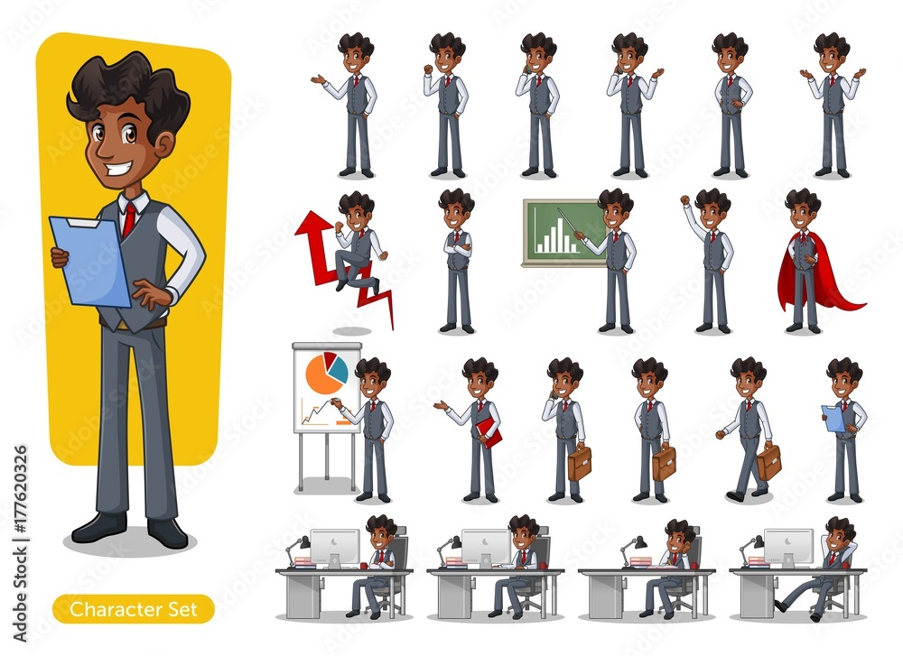Set of businessman cartoon character design with different poses ...
