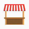 Street stall with awning. Kiosk with wooden rack. Vector illustration.