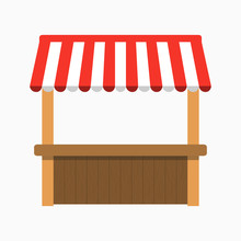 Street Stall With Awning. Kiosk With Wooden Rack. Vector Illustration.