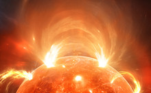 Sun With Corona. Solar Storm, Solar Flares. For Use With Projects On Science, Research, And Education.