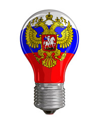 Wall Mural - Light bulb with Russian flag.  Image with clipping path