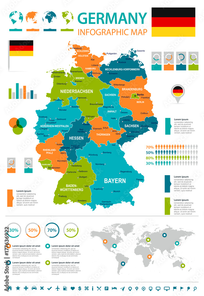 Germany - infographic map and flag - illustration Stock Vector | Adobe ...