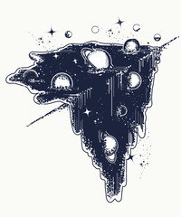 Wall Mural - Universe tattoo and t-shirt design. Symbol solar system, creative idea, motivation, science, astronomy. Boundless Universe, planets and stars t-shirt design. Universe sci fi surreal tattoo