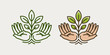 Sprout in hand. Agriculture, farming logo or symbol. Ecology, environmental protection, natural, organic icon. Vector illustration