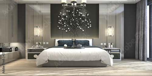 3d Rendering Luxury Modern Bedroom Suite In Hotel Buy This