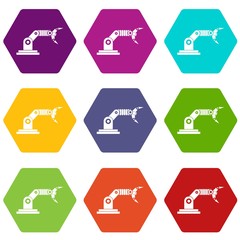 Poster - Robotic hand manipulator icon set color hexahedron