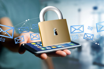 Poster - Padlock security connection isolated on a color background - 3d rendering