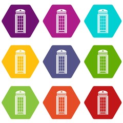 Wall Mural - Phone booth icon set color hexahedron