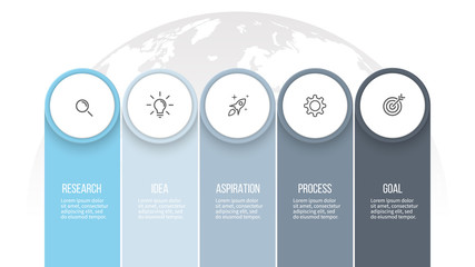 Sticker - Business infographics. Presentation with 5 columns, options. Vector template.