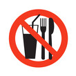 © Kristyna - no eating and drinking sign ban on food forbidden black in red circle isolated on white background vector illustration
