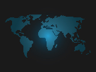 Canvas Print - Squared world map. Blue led light futuristic design on dark background. Vector illustration.