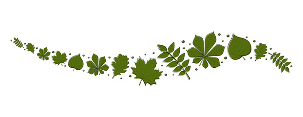 Wall Mural - panoramic header made of hand drawn green leaves. vector.