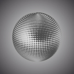 Fototapete - Abstract globe dotted sphere, 3d halftone effect vector background. Black and white vector illustration.