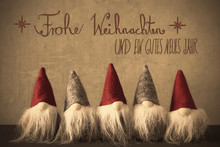 Gnomes, Calligraphy Frohe Weihnachten Means Merry Christmas