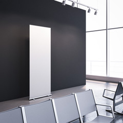 Wall Mural - Waiting room with empty vertical banner. 3d rendering