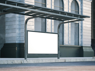 Wall Mural - Bus stop with old billboard. 3d rendering