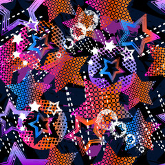 Wall Mural - Abstract grunge star pattern children for girls and boys. Creative the background with dots, hearts, lines, stars.Funny wallpaper for textile and fabric. Fashion star style. Colorful bright.