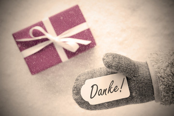 Wall Mural - Pink Gift, Glove, Danke Means Thank You, Instagram Filter