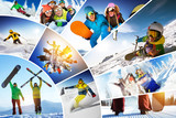 Fototapeta  - Mosaic collage ski snowboard winter sports