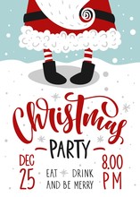 Christmas Party Invitation. Vector Template With Calligraphy And Hand Drawn Design Elements.