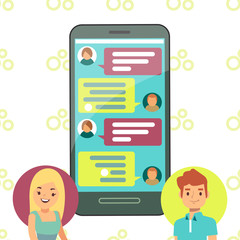 Poster - online phone chat concept - girl and boy cell chatting
