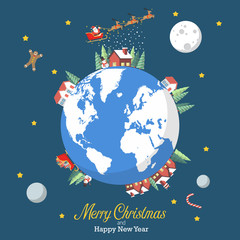 Merry Christmas and Happy New Year with earth globe