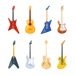Poster - Acoustic and rock guitar. Vector illustrations in flat style